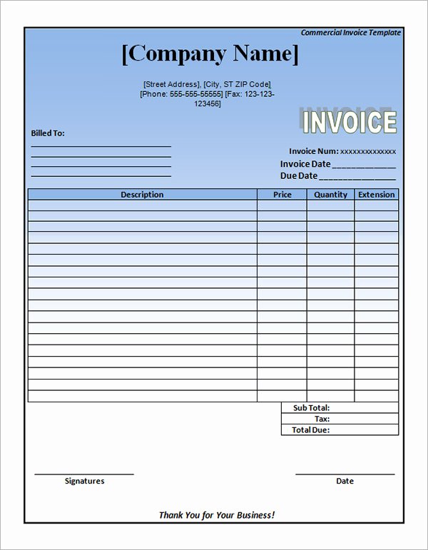 Commercial Invoice Template Excel Best Of 11 Mercial Invoice Templates Download Free Documents