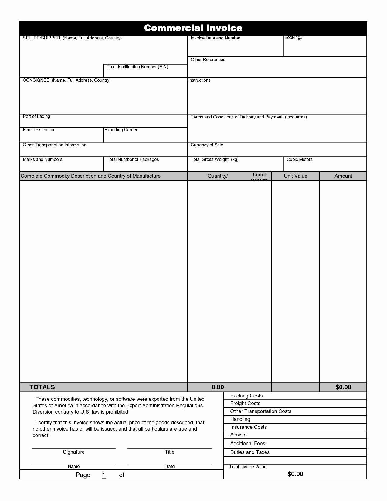 Commercial Invoice Template Excel Best Of Mercial Invoice Template Free