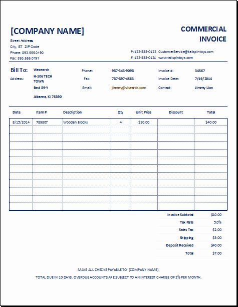 Commercial Invoice Template Excel Lovely Customizable Mercial Invoice Template