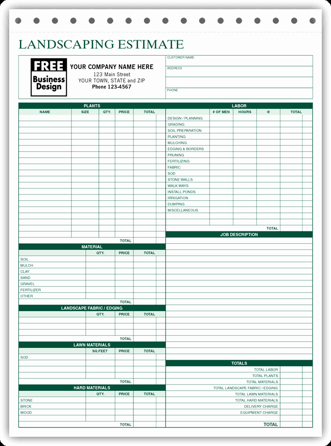 Commercial Lawn Care Bid Template Inspirational Free Landscaping Estimate forms