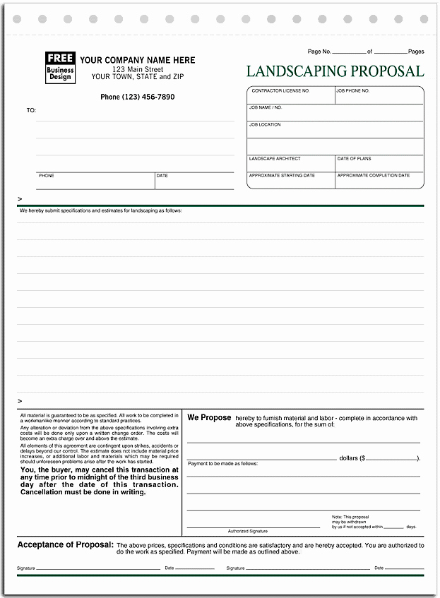 Commercial Lawn Care Bid Template Inspirational Landscaping Proposal forms