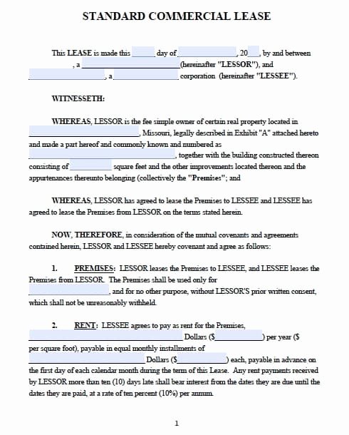 Commercial Lease Agreement Template Free Fresh Free Missouri Mercial Lease Agreement – Pdf Template