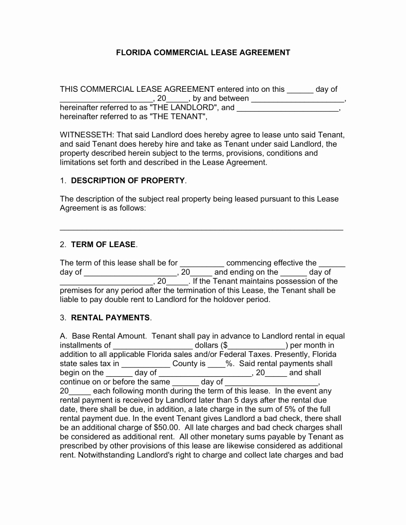 Commercial Lease Agreement Template Free Lovely Free Florida Mercial Lease Agreement Template Word