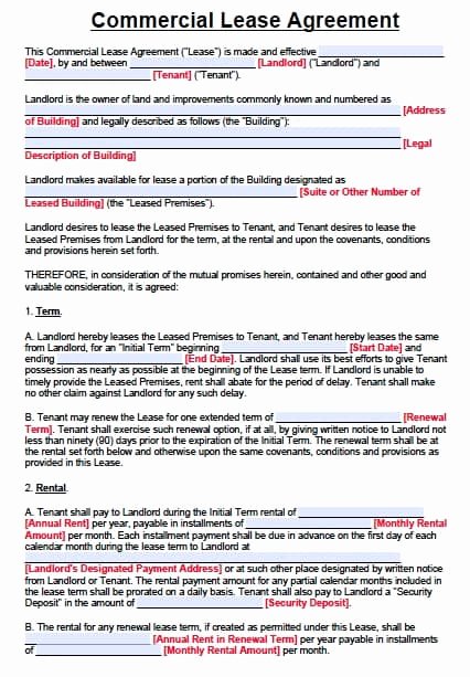 Commercial Lease Agreement Template Free Luxury Free Texas Mercial Lease Agreement form – Pdf – Word