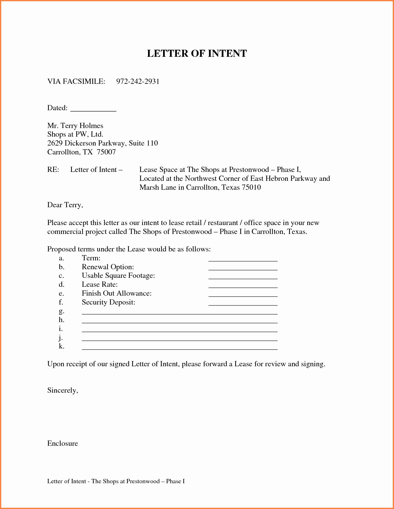 Commercial Real Estate Loi Template Beautiful Mercial Real Estate Lease Letter Intent Template