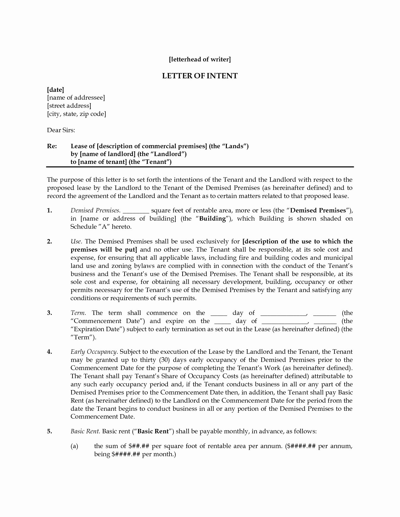 Commercial Real Estate Loi Template Best Of Letter Intent to Lease Mercial Space Template