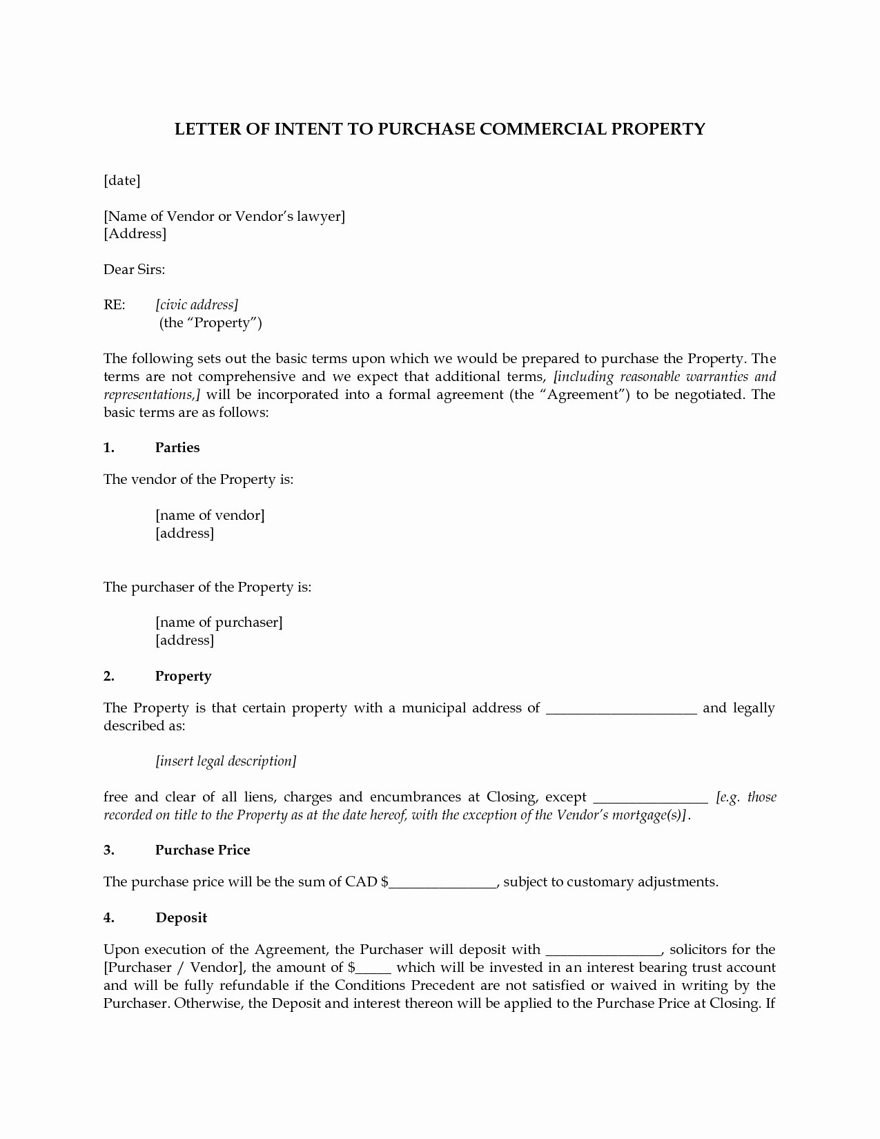 Commercial Real Estate Loi Template Best Of Mercial Real Estate Letter Intent to Purchase