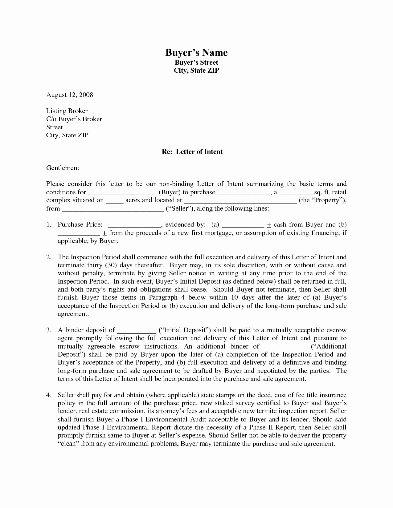 Commercial Real Estate Loi Template Inspirational Mercial Real Estate Letter Intent to Purchase