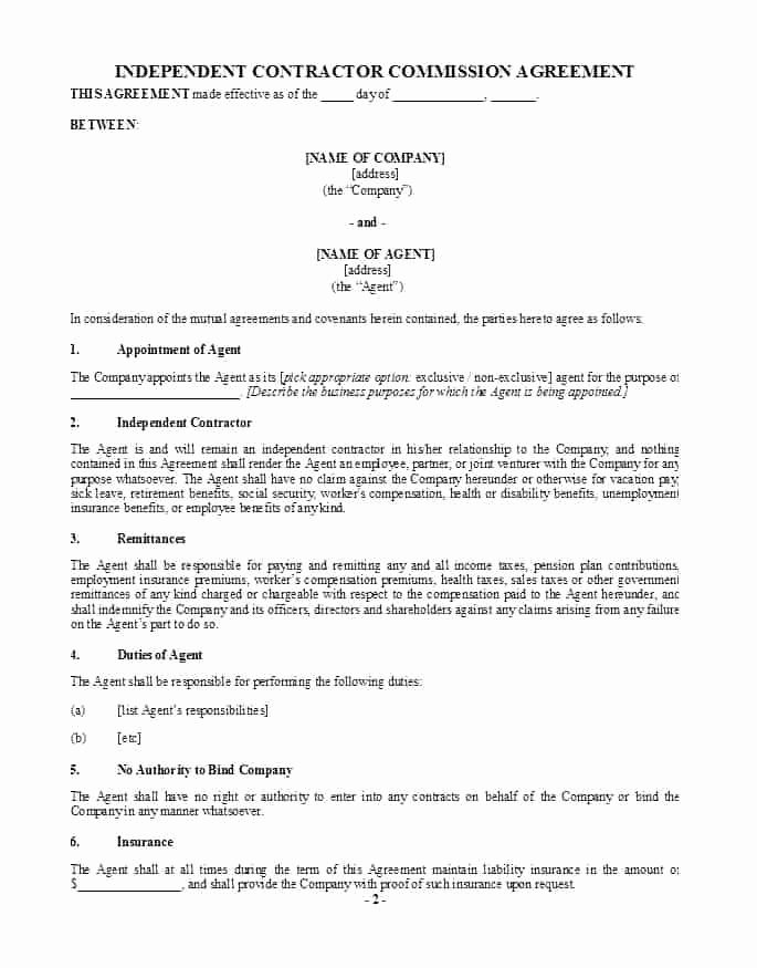 Commission Sales Agreement Template Free Fresh Independent Contractor Offer Letter Template