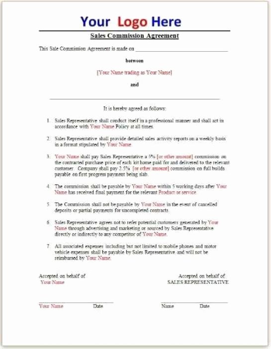 Commission Sales Agreement Template Free Fresh Mission Agreement Templates Find Word Templates