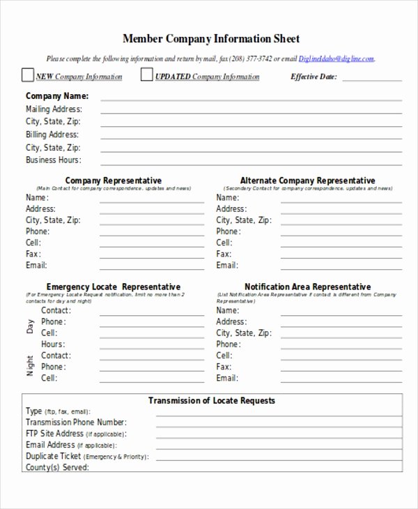 Company Info Sheet Template New 10 Pany Sheet Templates Free Sample Example format
