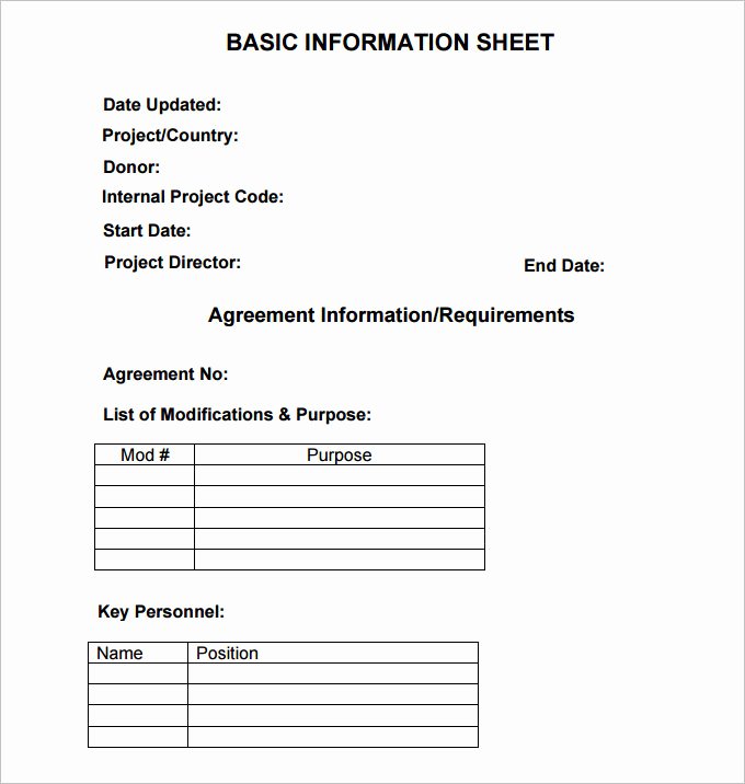 Company Info Sheet Template New Information Sheet Template 6 Free Pdf Documents Download