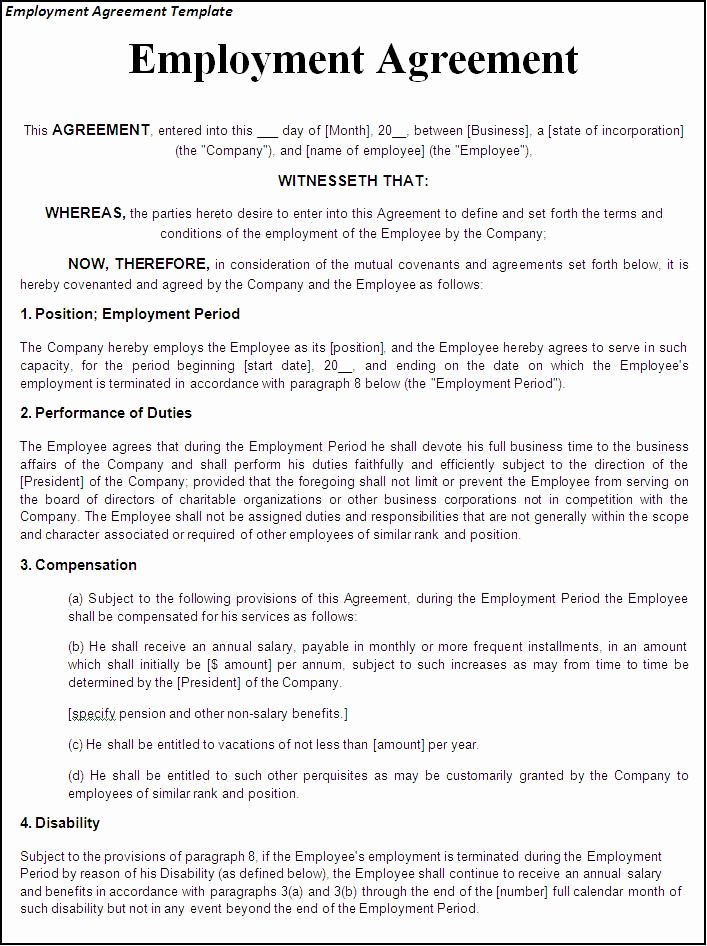 Compensation Agreement Template Free Best Of Printable Sample Employment Contract Sample form