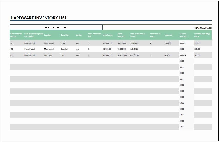 Computer Hardware Inventory Excel Template Awesome Hardware Inventory List Template for Excel