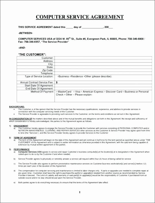Computer Repair Agreement Template Beautiful Medical Equipment Service Contract Template Sample