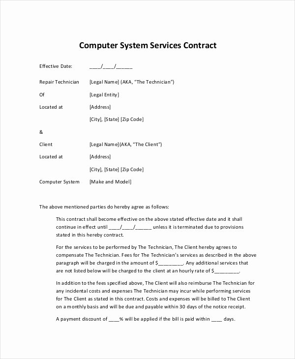 Computer Repair Agreement Template Fresh 5 Puter Service Agreements Pdf Doc