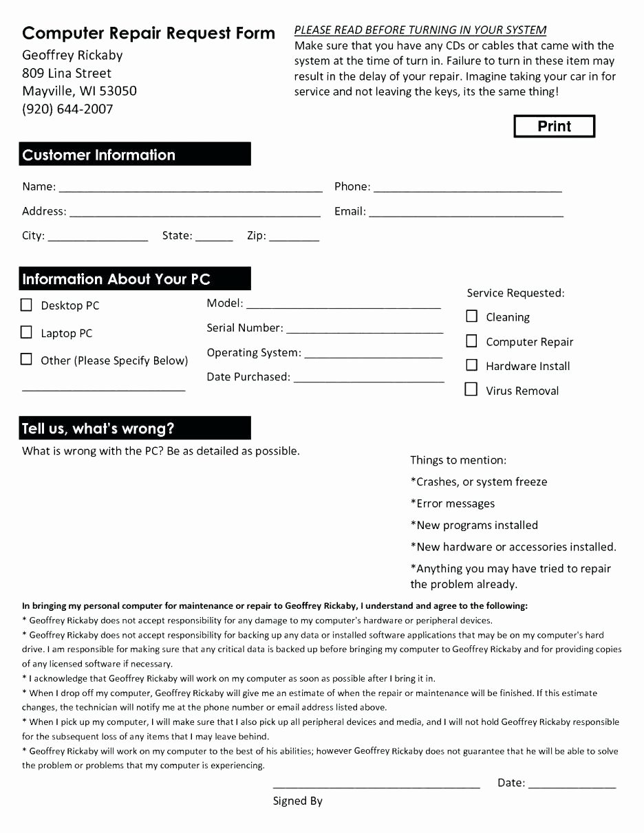Computer Repair Agreement Template Lovely Template Auto Repair Contract Template