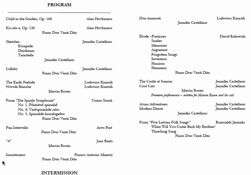 Concert Press Release Template Best Of Marvin Rosen Lectures and Concerts