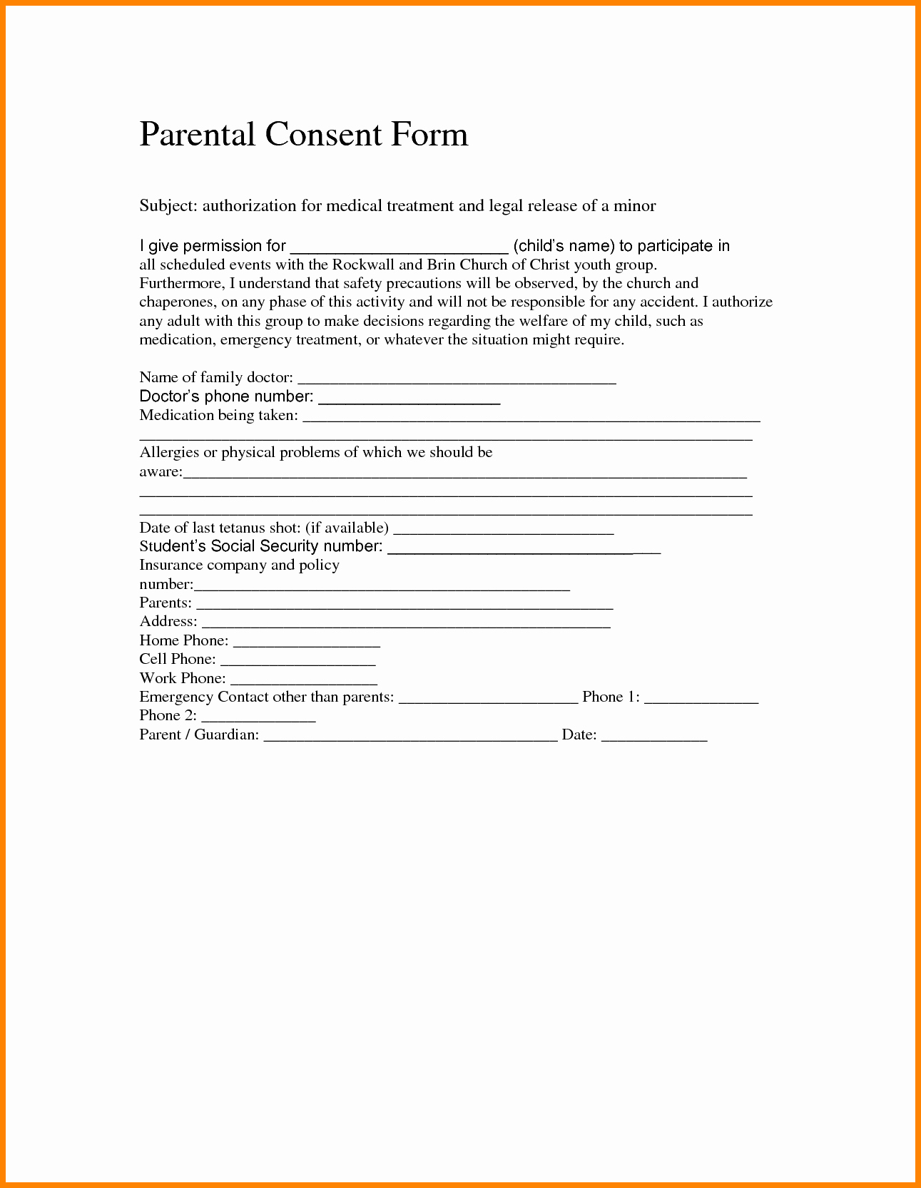Consent to Treat form Template Awesome 15 Medical Consent form Template for Minors