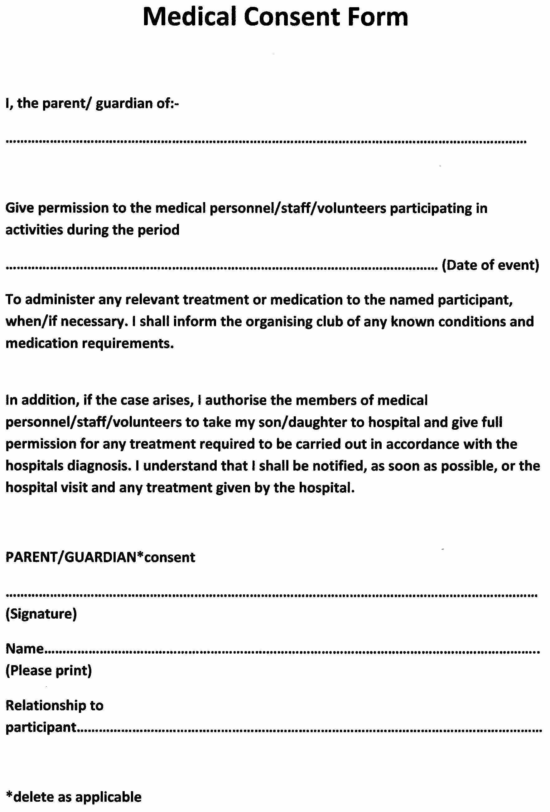 Consent to Treat form Template Elegant Consent form Free Printable Documents