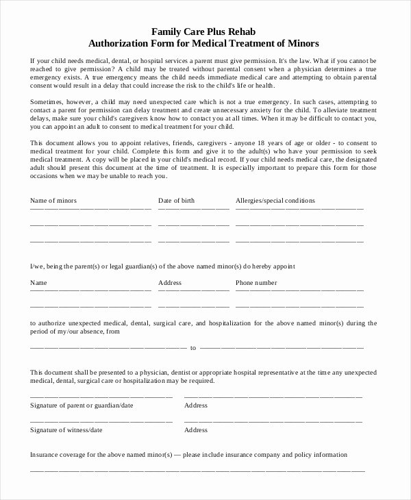 Consent to Treat form Template Inspirational 10 Printable Medical Authorization forms Pdf Doc