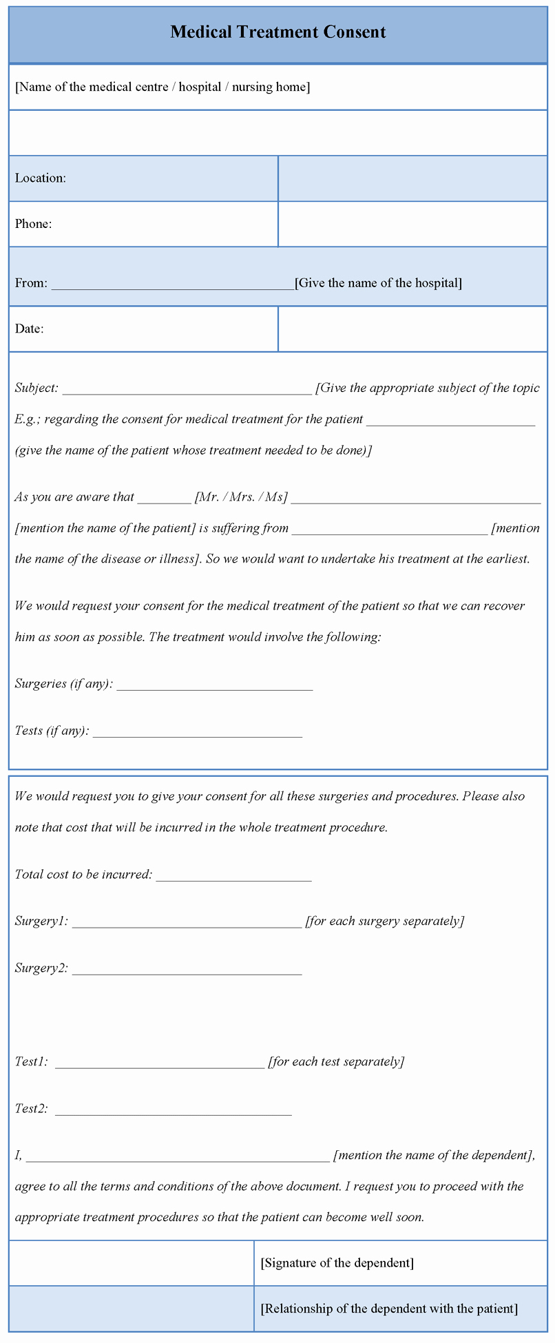 Consent to Treat form Template Luxury Medical Template for Treatment Consent form format Of