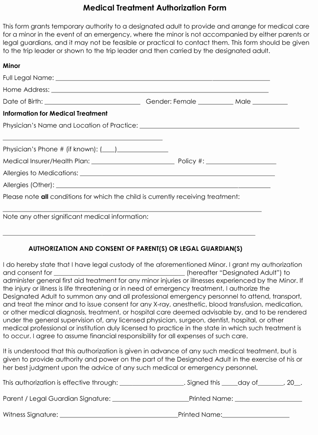 Consent to Treat form Template New Child Medical Consent form Templates 6 Samples for Word