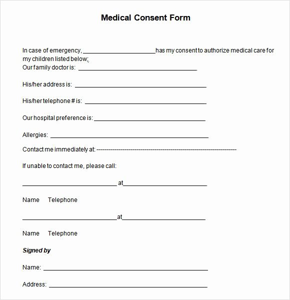 Consent to Treat form Template New Medical Consent form Minor Child Treatment Template