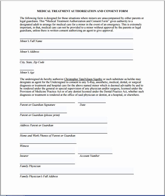 Consent to Treat form Template Unique Sample Medical Consent form