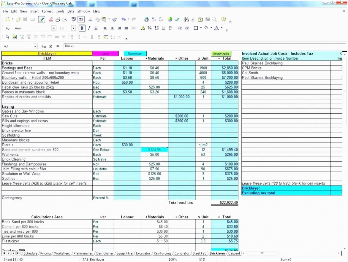 Construction Bid Template Free Excel New Construction Bid form Excel Example Of Spreadshee