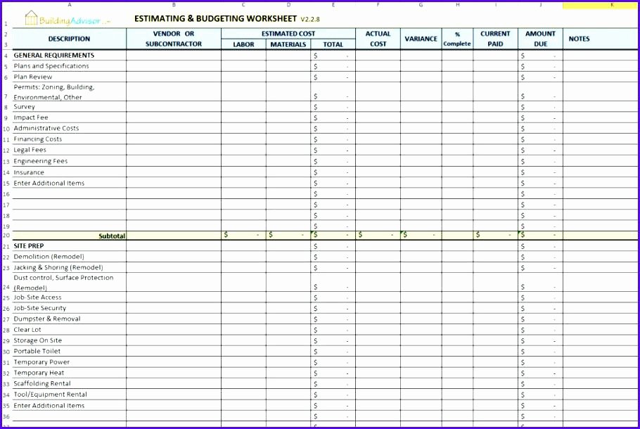Construction Budget Template Excel Beautiful Free Construction Breakdown Template Residential Cost
