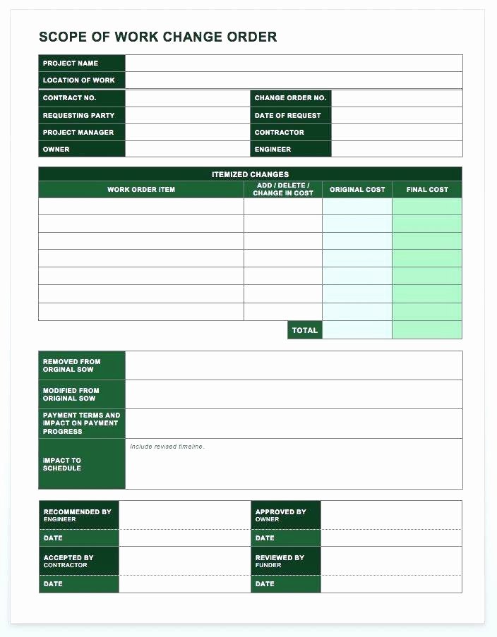 Construction Change order Template Excel Inspirational Free Change order form Template Excel Sample Field