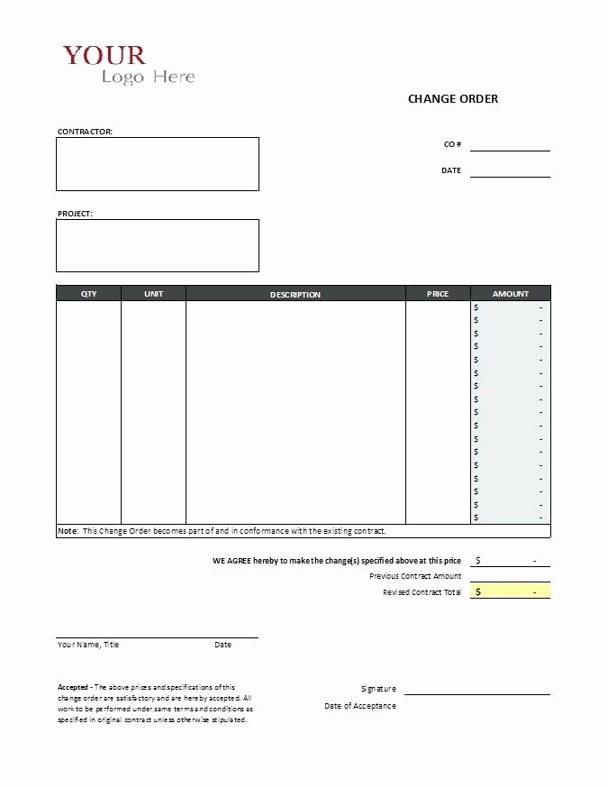 Construction Change order Template Excel New Change order Request Template Best form Excel Beautiful