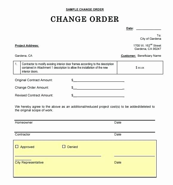 Construction Change order Template Excel Unique Change order form Construction Sample Pliant Template