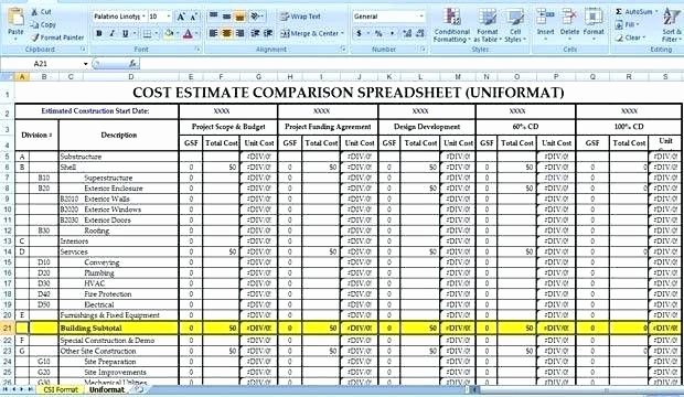 Construction Cost Estimate Template Excel Awesome Construction Cost Estimating Spreadsheet
