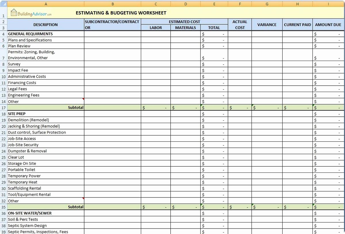 Construction Cost Estimate Template Excel Luxury Construction Cost Estimate Template Excel