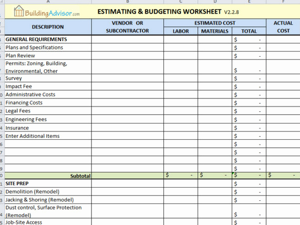 Construction Cost Estimate Template Luxury the top 5 Construction Estimating Spreadsheet Template