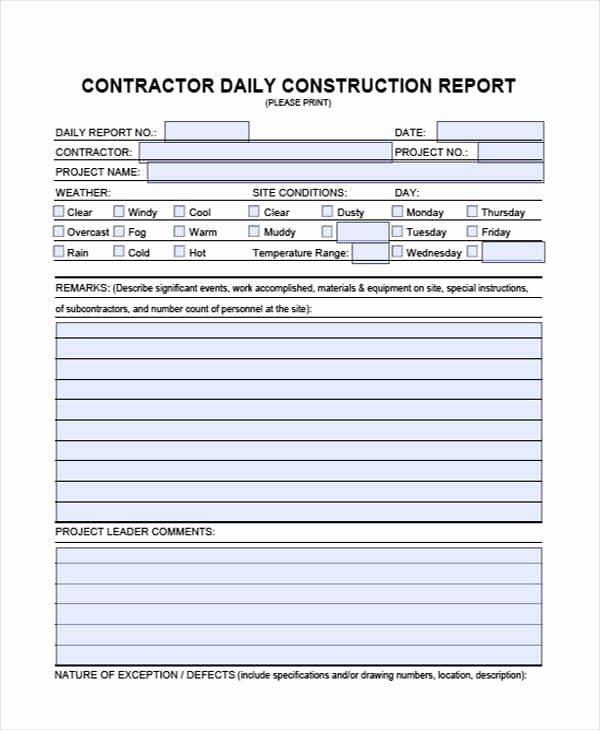 Construction Daily Log Template Inspirational 32 Sample Daily Log