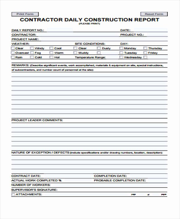 Construction Daily Report Template Beautiful 16 Sample Construction Report Templates Word Docs