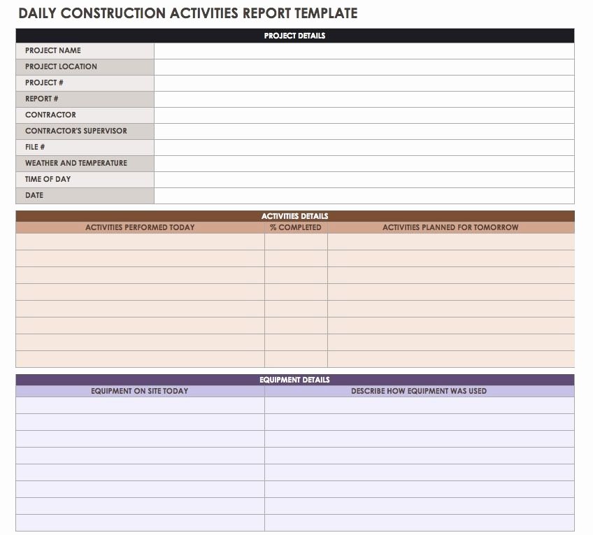 Construction Daily Report Template Beautiful Construction Daily Reports Templates or software Smartsheet