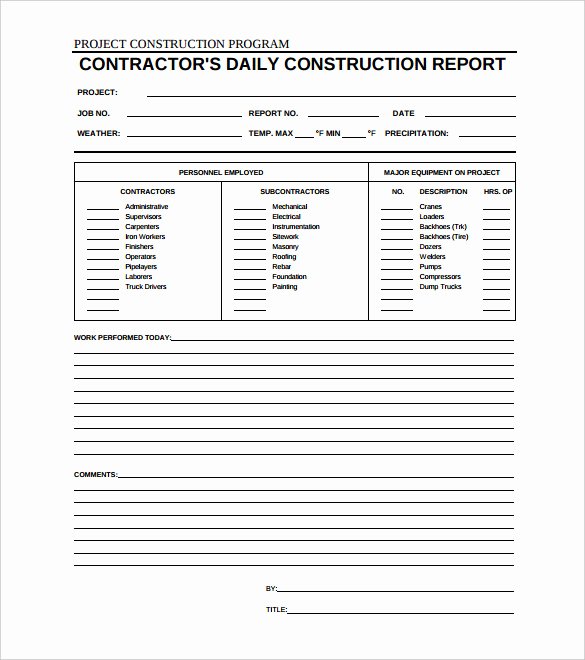 Construction Daily Report Template Excel Fresh Daily Construction Report Template – 25 Free Word Pdf
