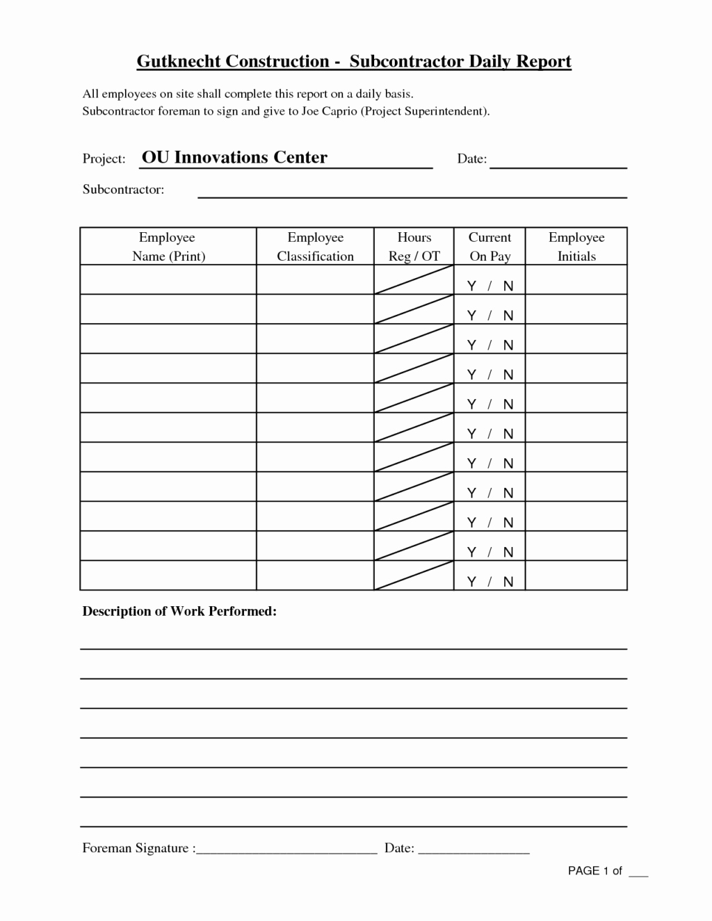 Construction Daily Report Template Excel Luxury Free Printable Construction Daily Work Report Template