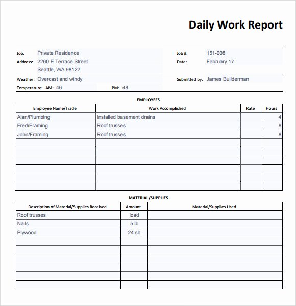 Construction Daily Report Template Excel New 19 Sample Daily Reports