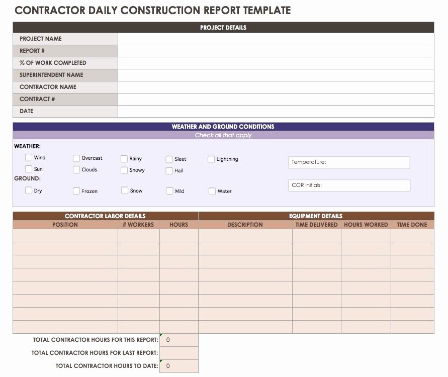 Construction Daily Report Template Excel New Construction Daily Reports Templates or software Smartsheet