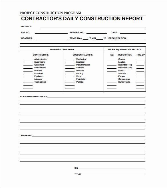 Construction Daily Report Template Excel Unique Daily Construction Report Template – 25 Free Word Pdf