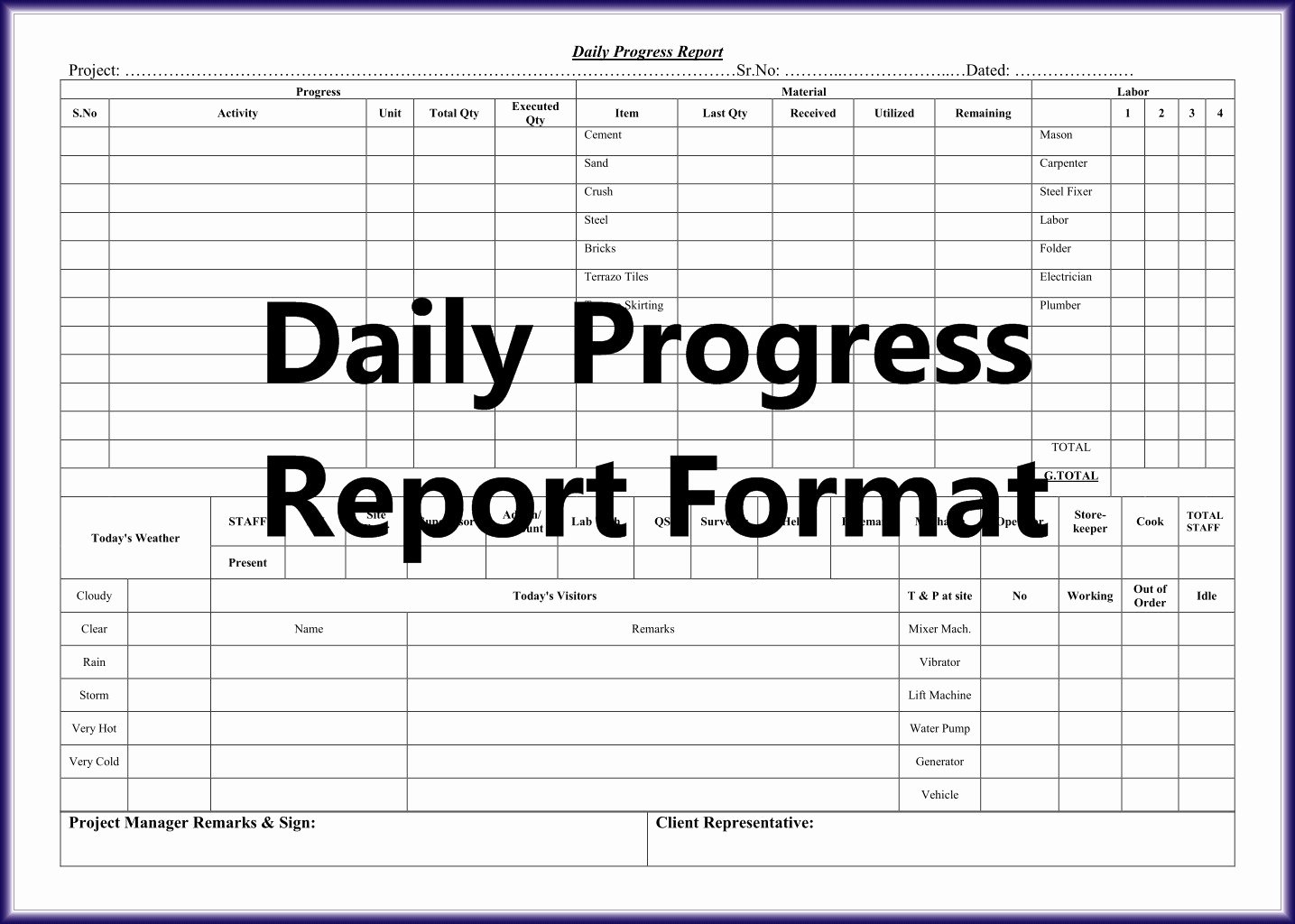Construction Daily Report Template Excel Unique Daily Work Report format