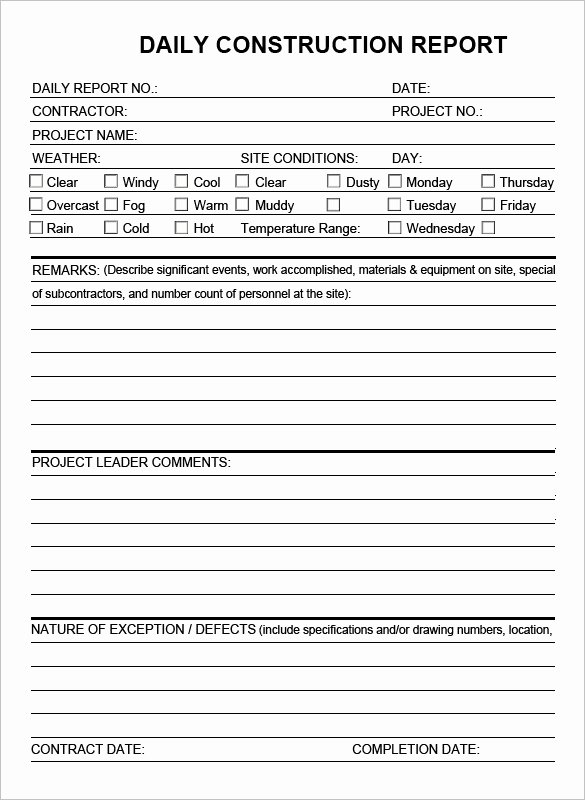 Construction Daily Report Template Fresh Daily Construction Report Template 32 Free Word Pdf