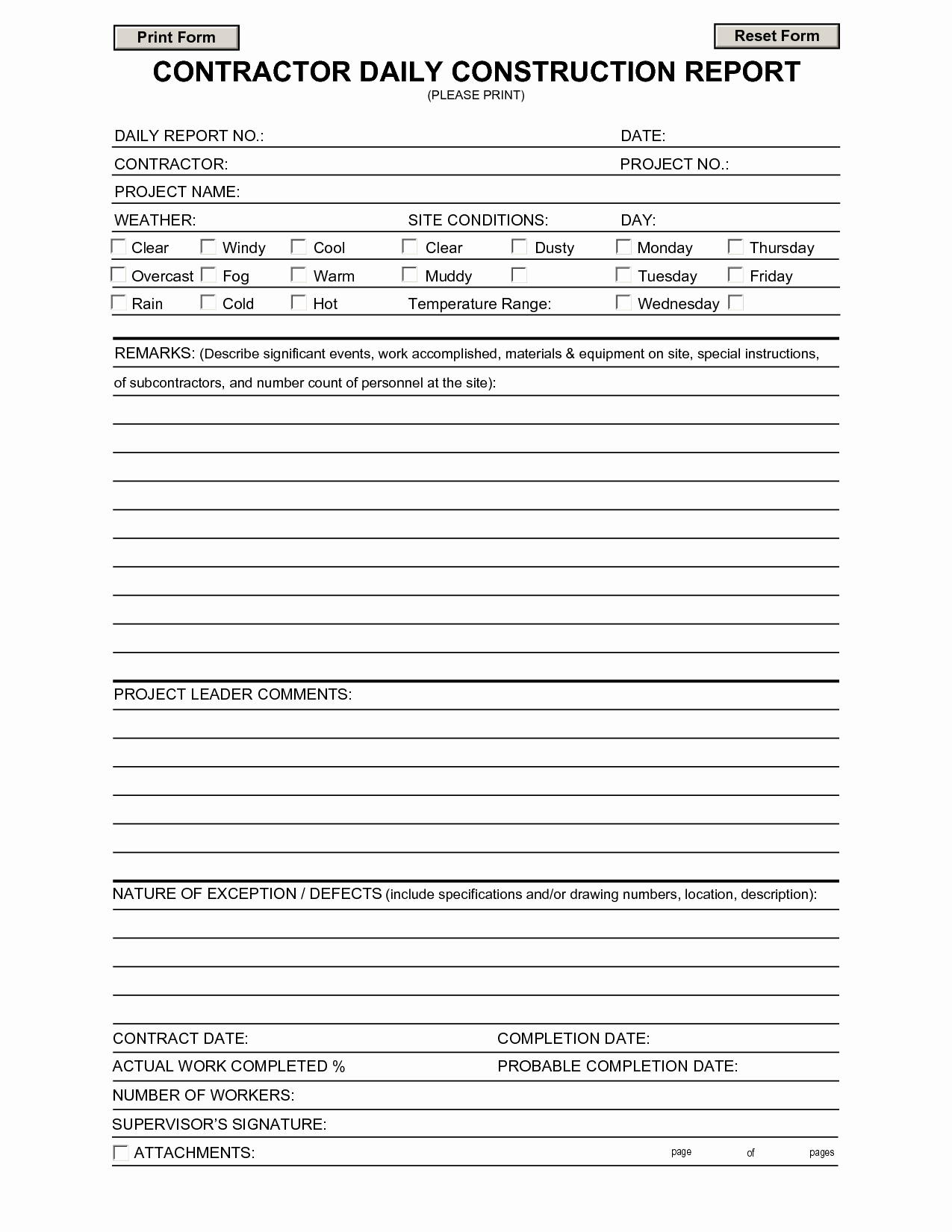 Construction Daily Report Template New Construction Daily Job Report Template