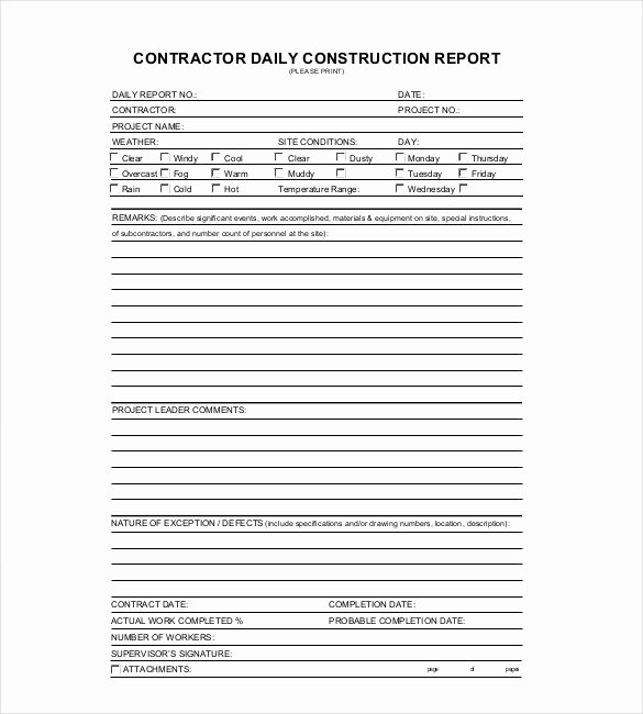 Construction Daily Report Template Unique Daily Report Templates 8 Free Samples Excel Word