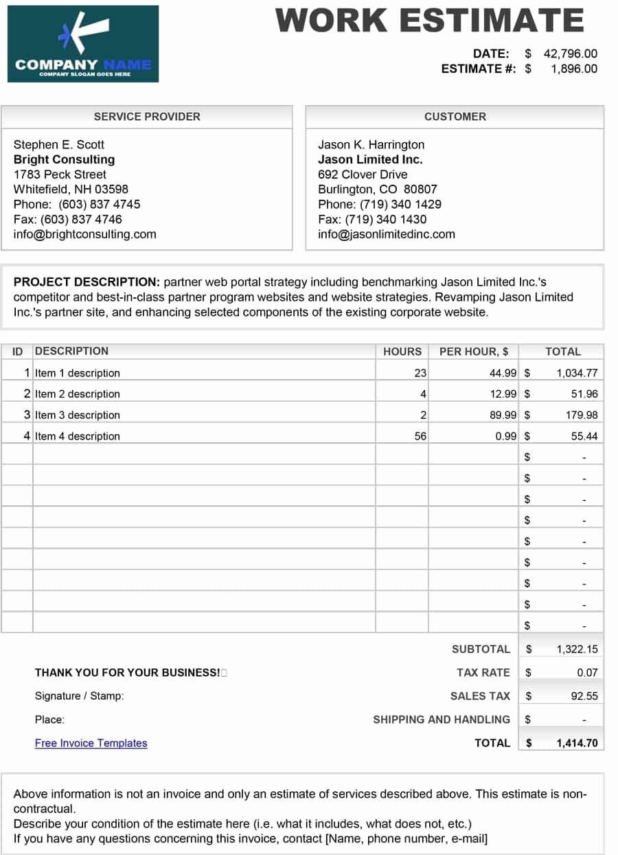 Construction Estimate Template Word Awesome 44 Free Estimate Template forms [construction Repair